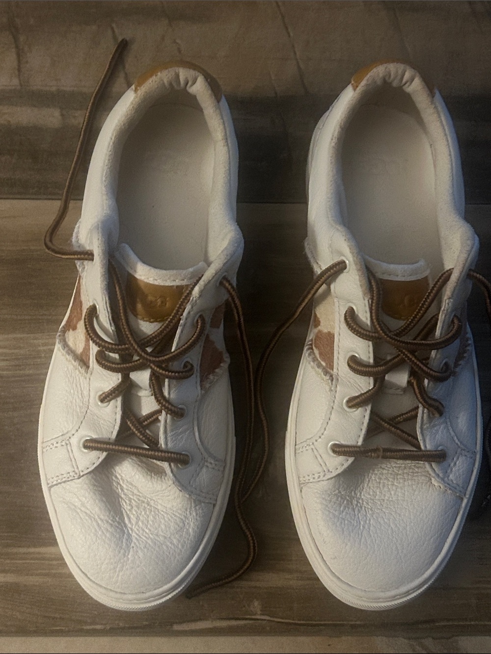 Discontinued Women’s Ugg Dinale White and Brown LaceUp Sneakers Sz 7.5 leather